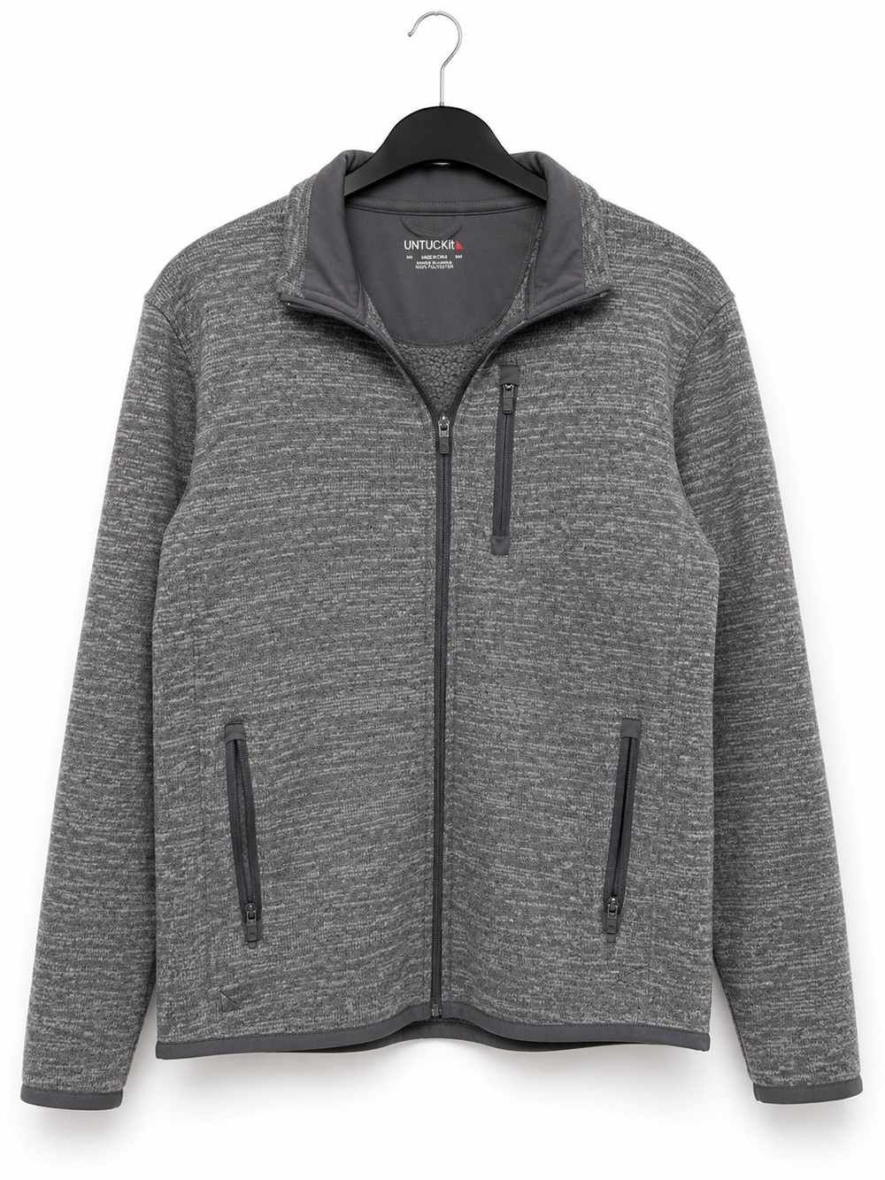 UNTUCKit Men’s Medium Gray Full Zip Fleece Sweater Jacket